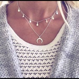 Round Sequins Moon Horn Multi-layer Necklace